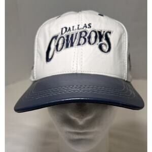 Dallas Cowboys Hat Cap Mens Snapback White Leather Made in USA Vintage 90s NFL